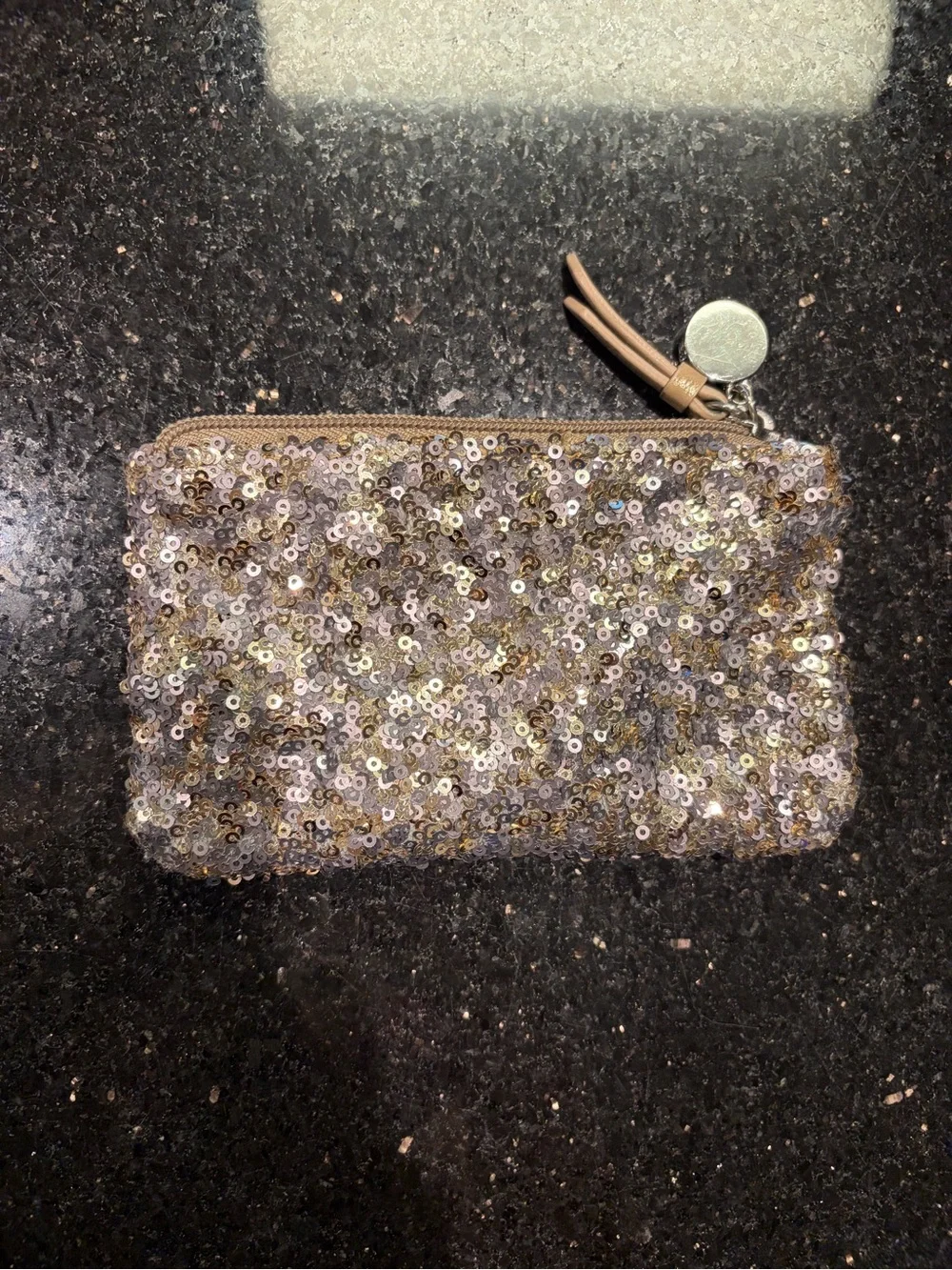 Sequin Zip Pouch Wristlet - Gold & Silver